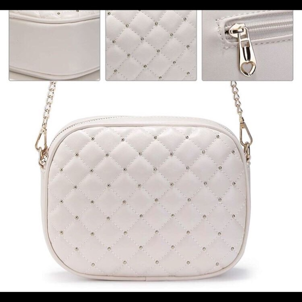 White Studded Quilted Crossbody Bag - Picture 2 of 3